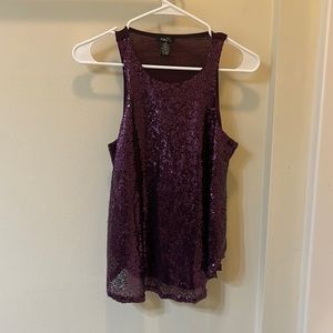 Purple tank top with sequin front and plain back